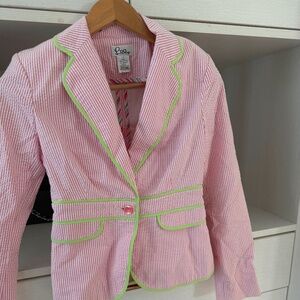 Lilly Pulitzer Women's 0 Pink Seersucker Blazer Janice Jacket $228 Preppy